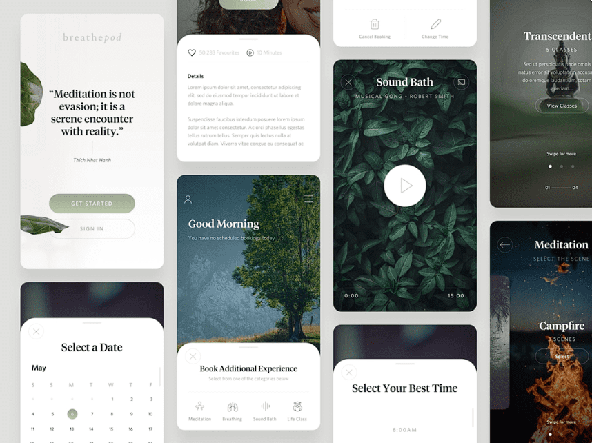 An example of design for meditation app development