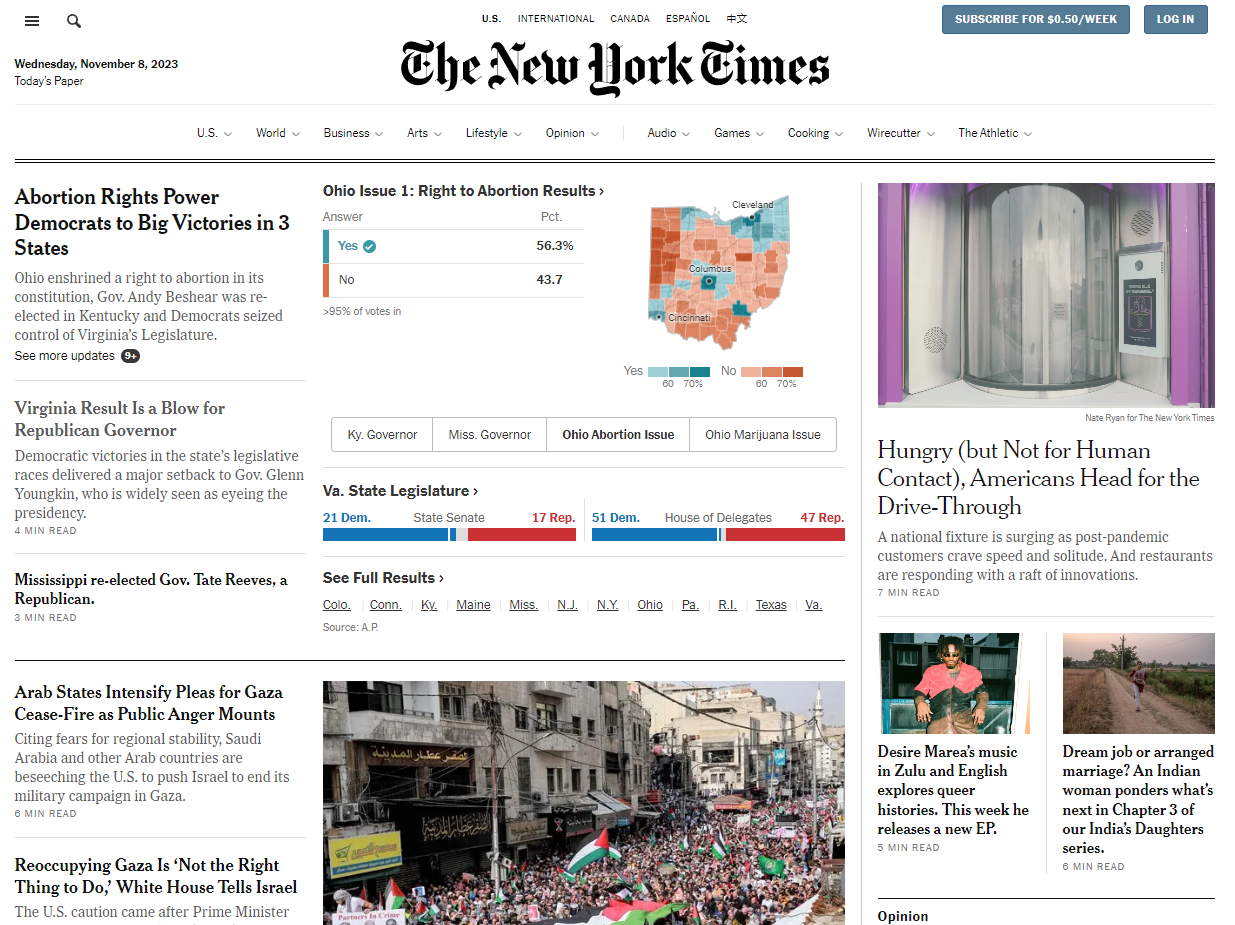 Front end of The New York Times web service