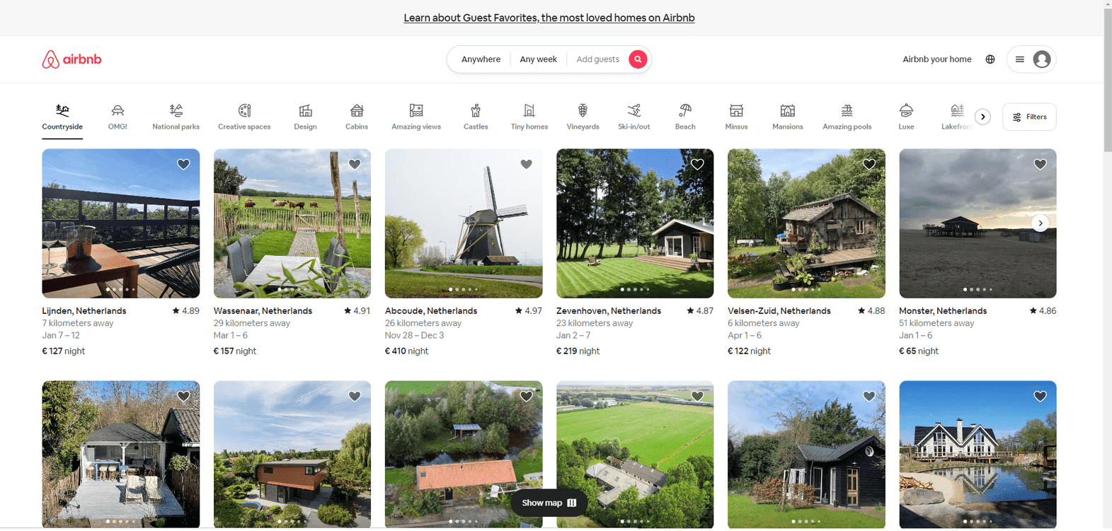 Front end of Airbnb web site