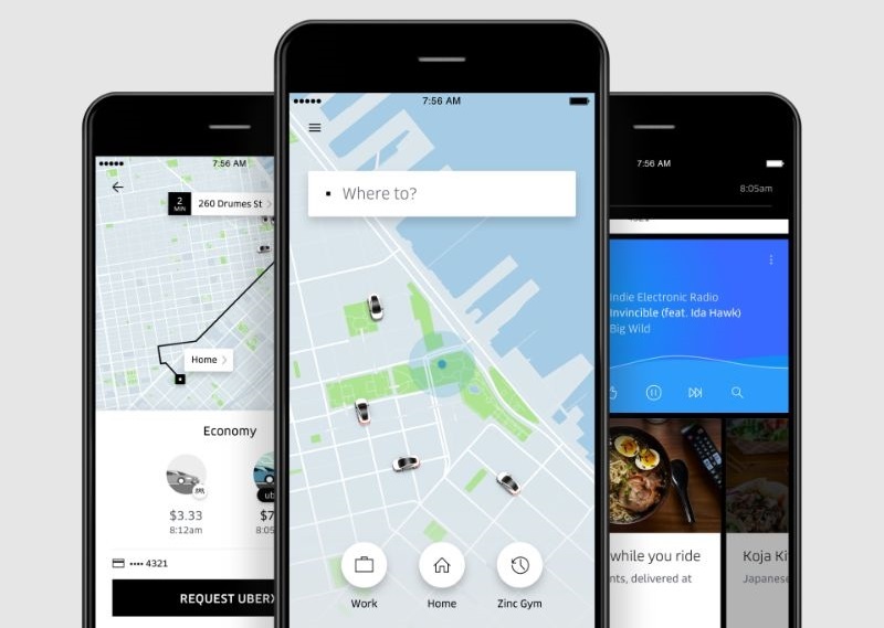 Front end of mobile app Uber