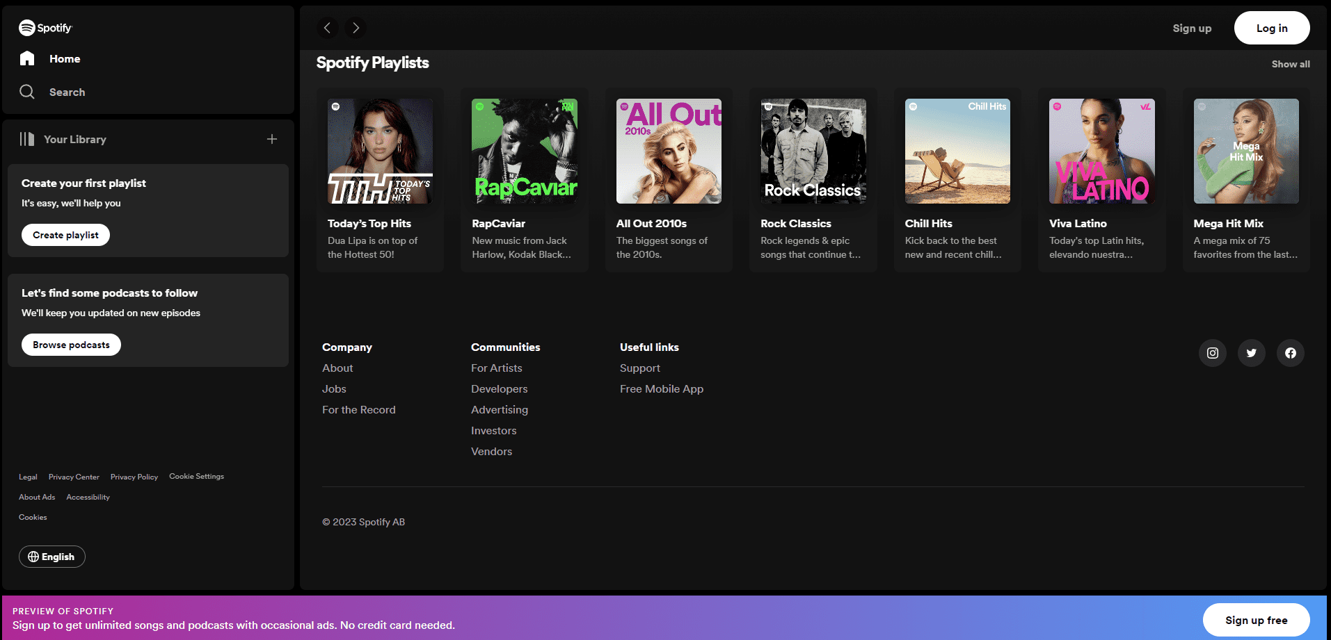 Front end of Spotify service